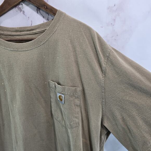 Carhartt T Shirt Mens 2XL Tan Brown Beige Pocket Original Fit Short Sleeve K87 - Picture 12 of 13